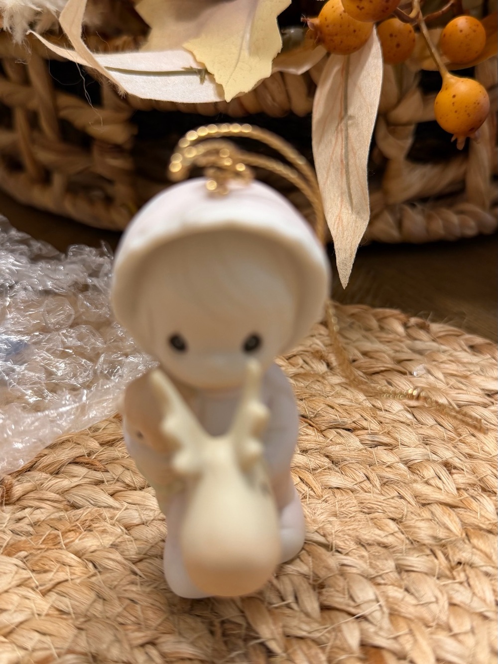 Precious Moments Cream and Tan Angel Ornament with Gold Loop